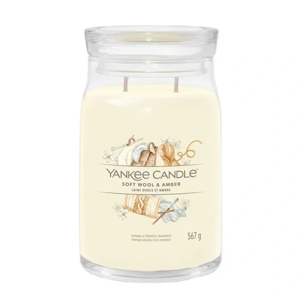 YANKEE CANDLE Signature Duża świeca w słoiku SOFT WOOL & AMBER 567g