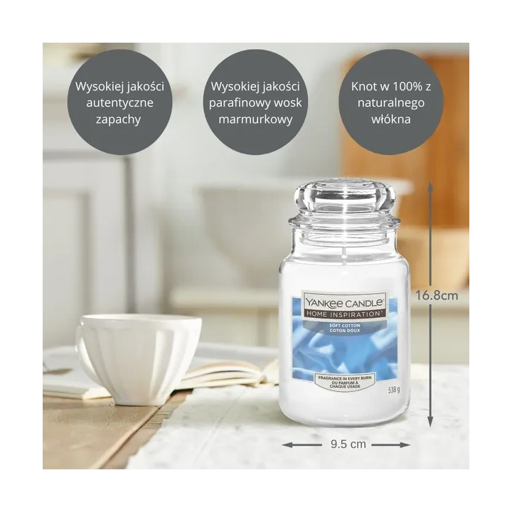 YANKEE CANDLE Home Inspiration Duża świeca w słoiku SOFT COTTON 538g
