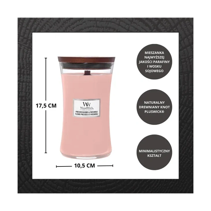 WOODWICK PlusWick duża świeca w słoiku PRESSED BLOOMS & PATCHOULI 609,5g