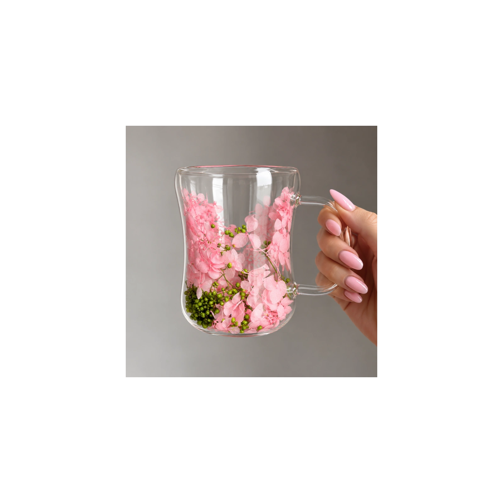 ECARLA szklanka termiczna z suszonymi kwiatami róż i zieleń SZK230 300ml