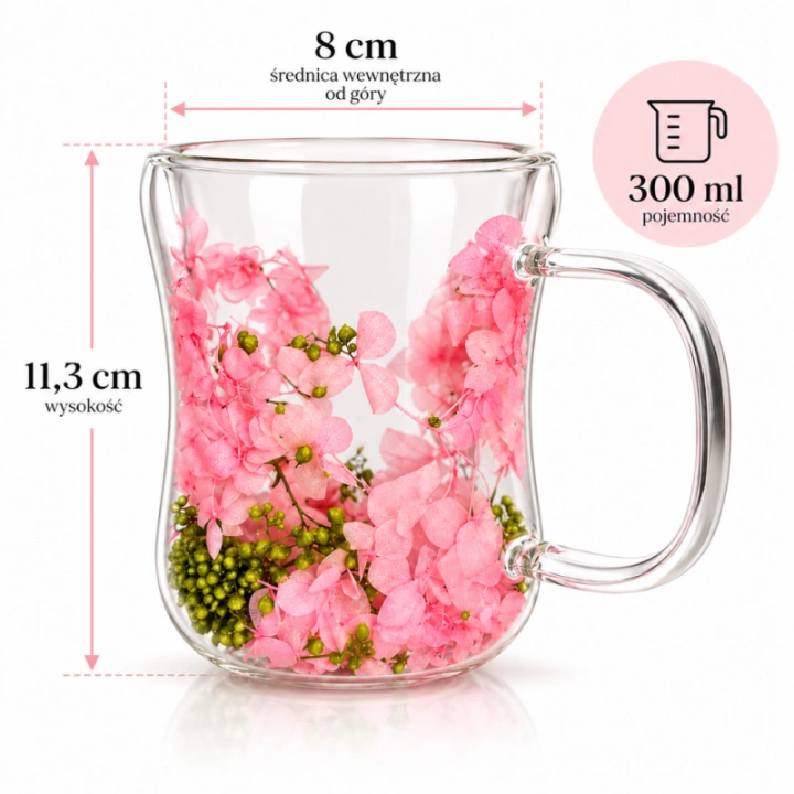ECARLA szklanka termiczna z suszonymi kwiatami róż i zieleń SZK230 300ml