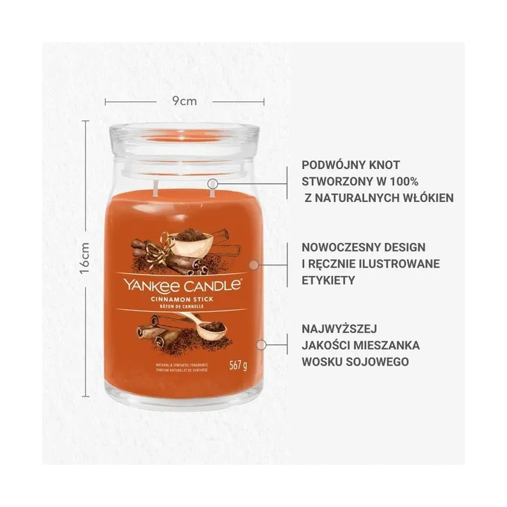 YANKEE CANDLE Signature Duża świeca w słoiku CINNAMON STICK 567g