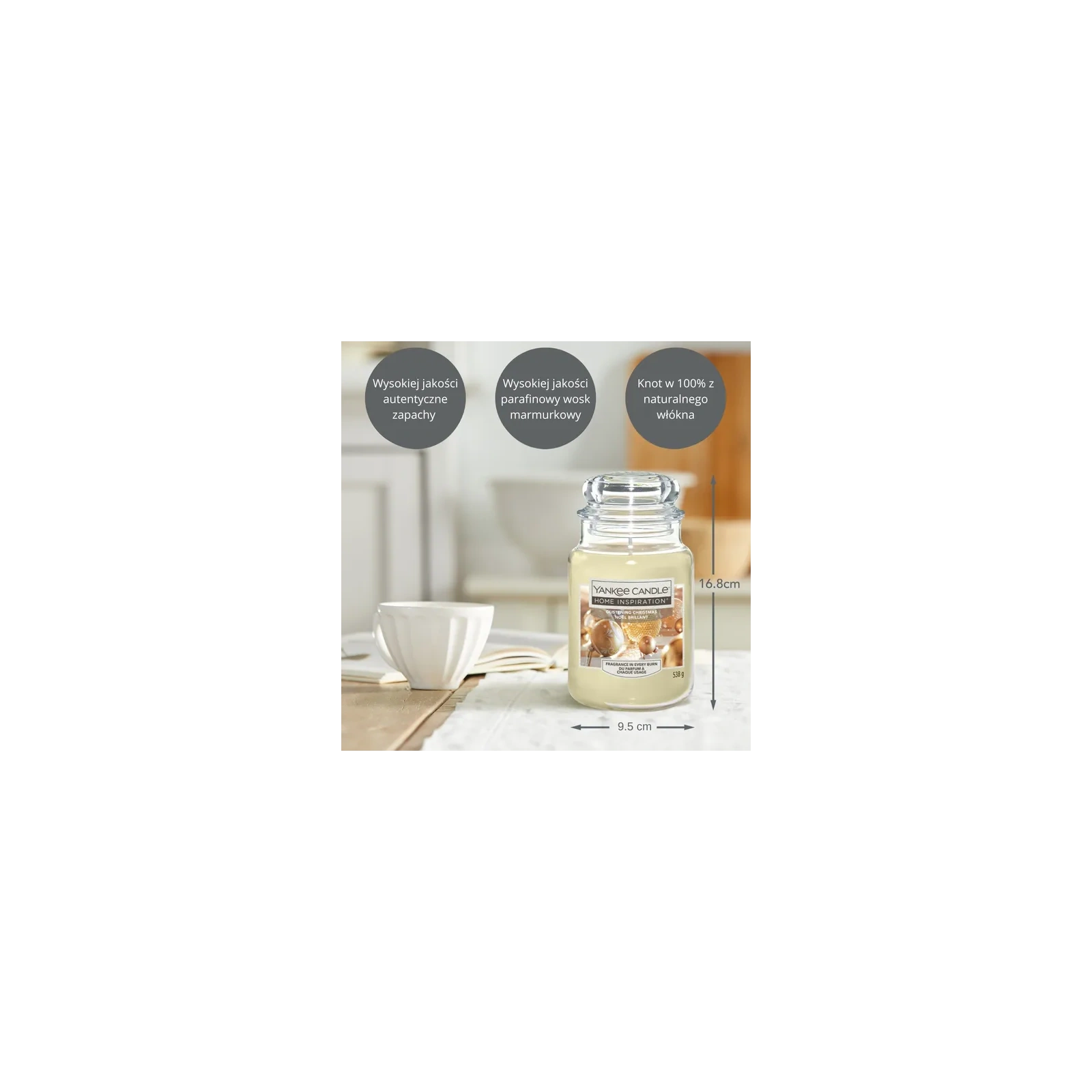 YANKEE CANDLE Home Inspiration Duża świeca w słoiku GLISTENING CHRISTMAS 538g