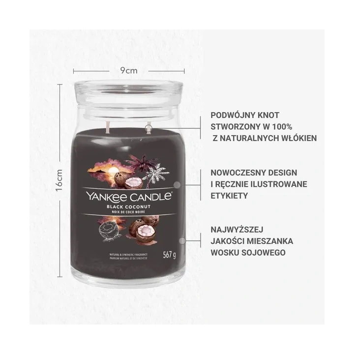 YANKEE CANDLE Signature Duża świeca w słoiku BLACK COCONUT 567g