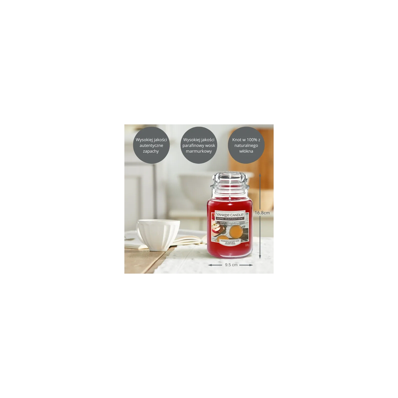 YANKEE CANDLE Home Inspiration Duża świeca w słoiku APPLE CINNAMON CIDER 538g