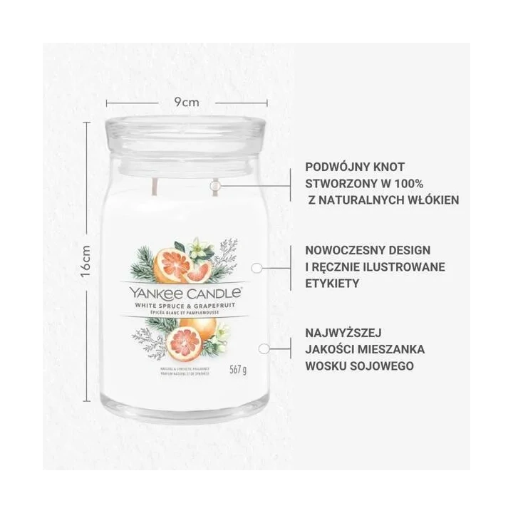 YANKEE CANDLE Signature Duża świeca w słoiku WHITE SPRUCE & GRAPEFRUIT 567g