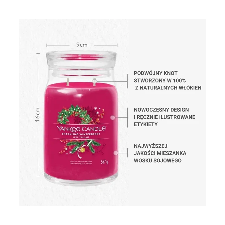 YANKEE CANDLE Signature Duża świeca w słoiku SPARKLING WINTERBERRY 567g 