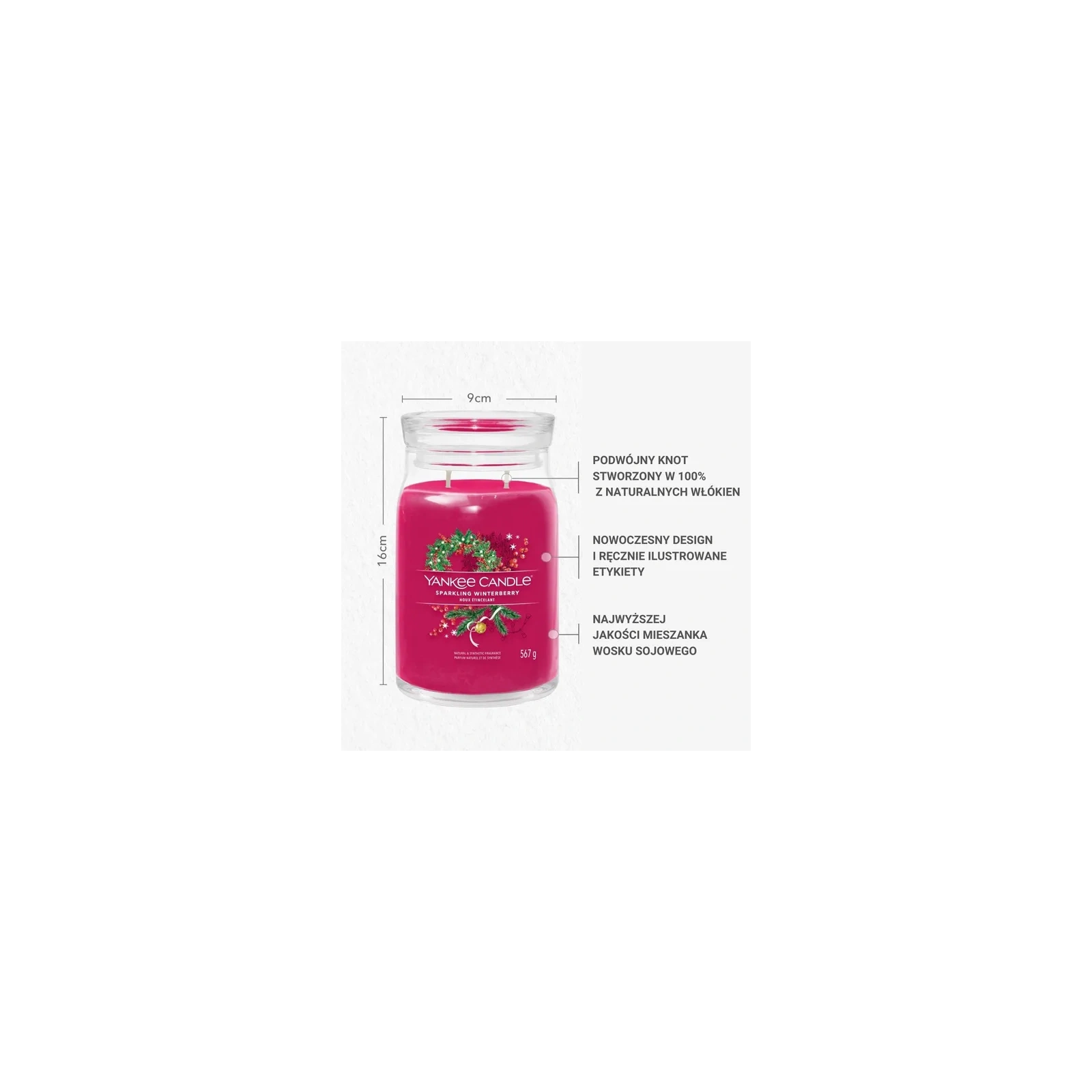 YANKEE CANDLE Signature Duża świeca w słoiku SPARKLING WINTERBERRY 567g 