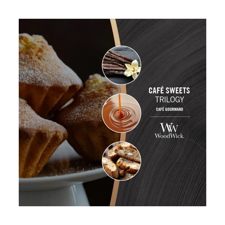 WOODWICK Trilogy świeca w słoiku średnia CAFÉ SWEETS 275g 