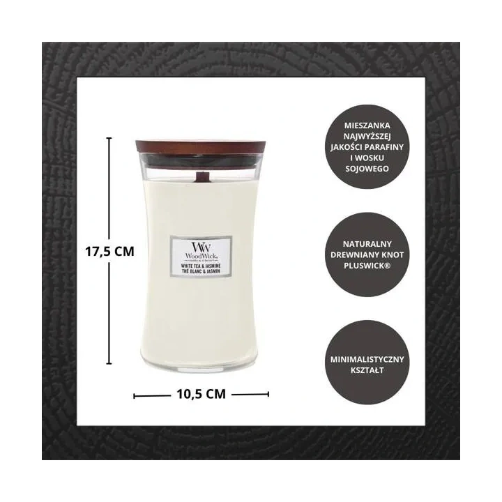 WOODWICK PlusWick duża świeca w słoiku WHITE TEA & JASMINE 609,5g