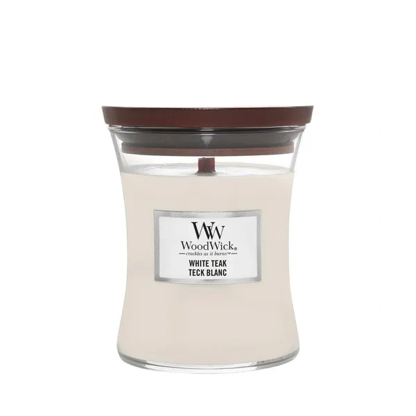 WOODWICK PlusWick średnia świeca w słoiku WHITE TEAK  275g