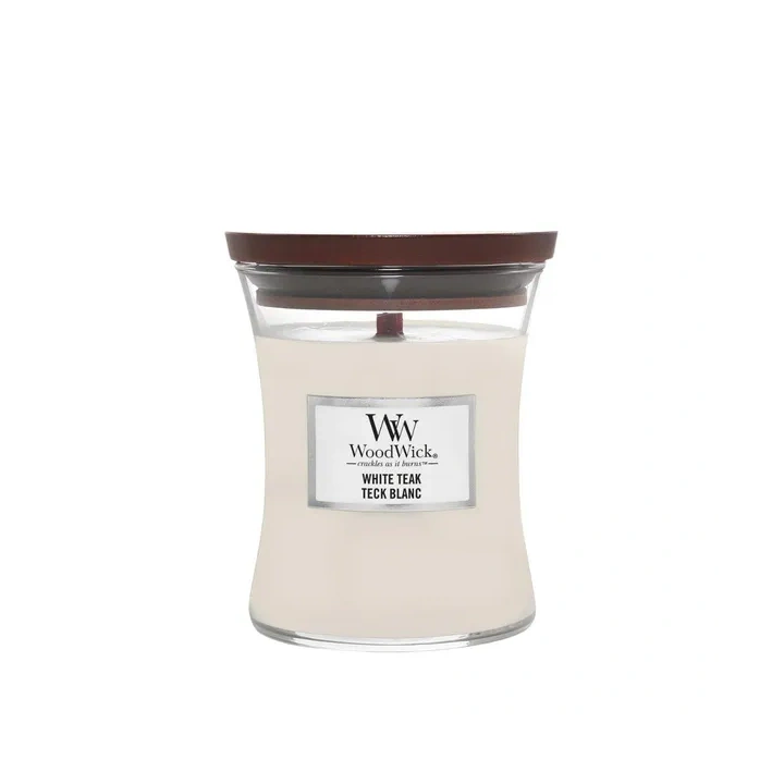 WOODWICK PlusWick średnia świeca w słoiku WHITE TEAK  275g