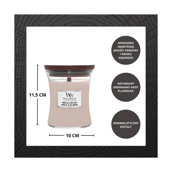 WOODWICK PlusWick średnia świeca w słoiku VANILLA & SEA SALT 275g