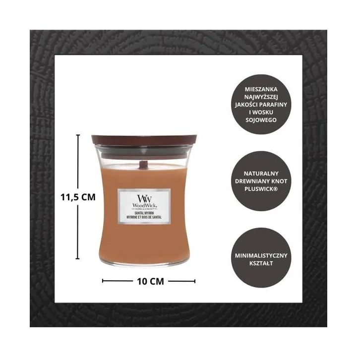 WOODWICK PlusWick średnia świeca w słoiku SANTAL MYRRH 275g