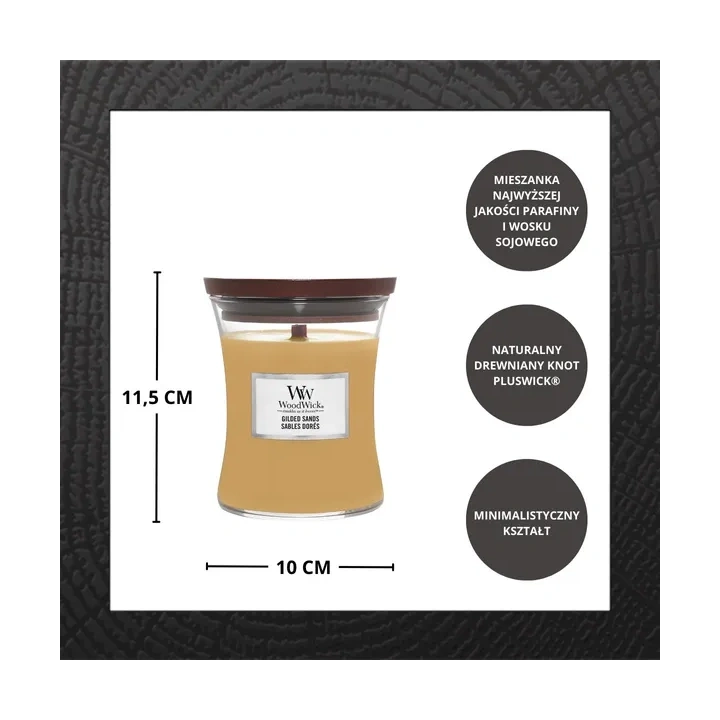 WOODWICK Pluswick średnia świeca w słoiku GILDED SANDS 275g