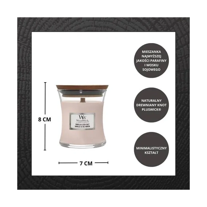 WOODWICK PlusWick mała świeca w słoiku VANILLA & SEA SALT 85g