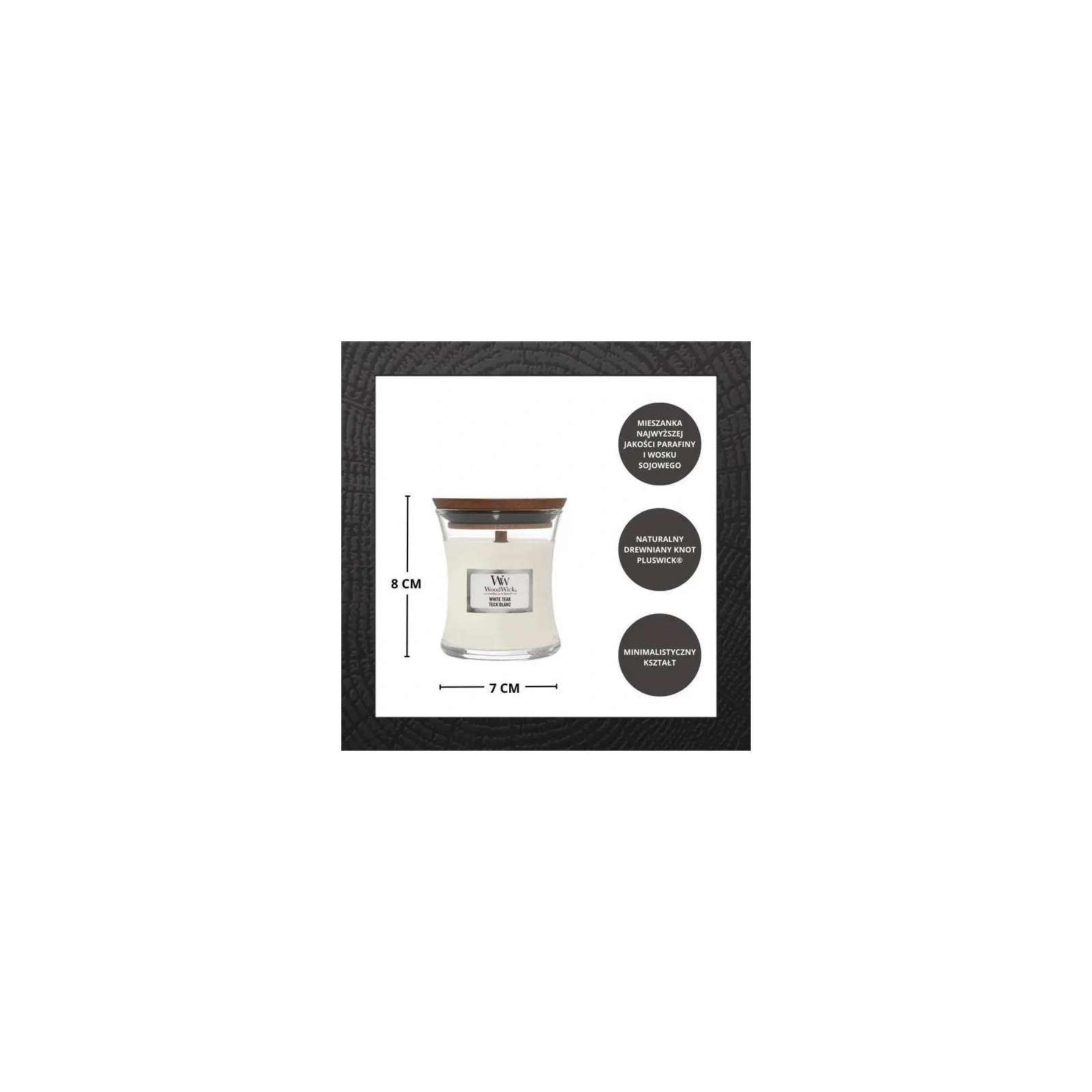 WOODWICK PlusWick mała świeca w słoiku WHITE TEAK  85g