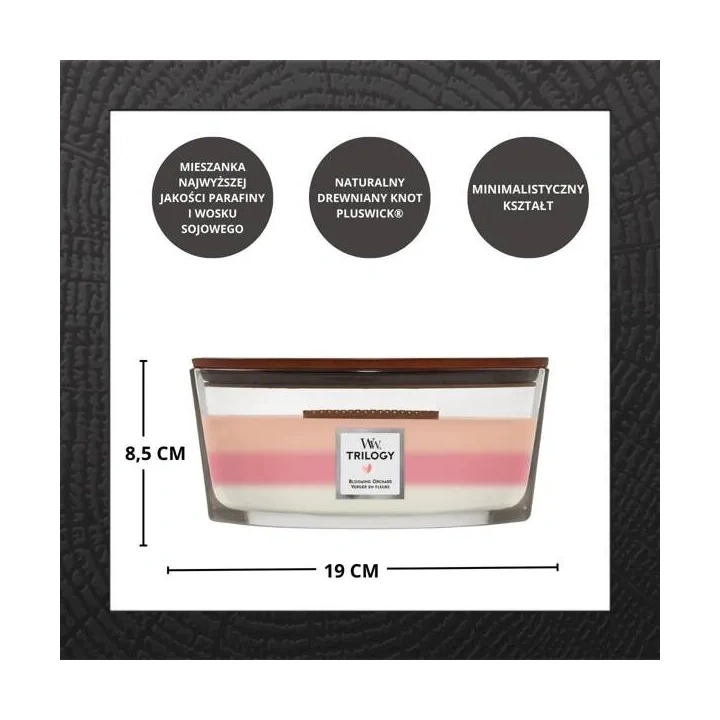 WOODWICK Hearthwick Trilogy świeca w słoiku elipsa BLOOMING ORCHARD 453g 