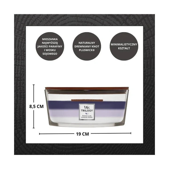 WOODWICK Hearthwick Trilogy świeca w słoiku elipsa EVENING LUXE 453g 