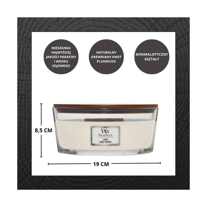 WOODWICK Core Hearthwick świeca w słoiku elipsa LINEN 453g 