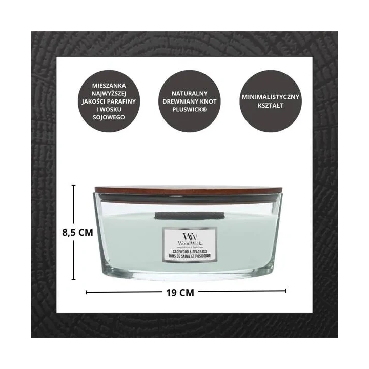 WOODWICK Core Hearthwick świeca w słoiku elipsa SAGEWOOD & SEAGRASS 453g 