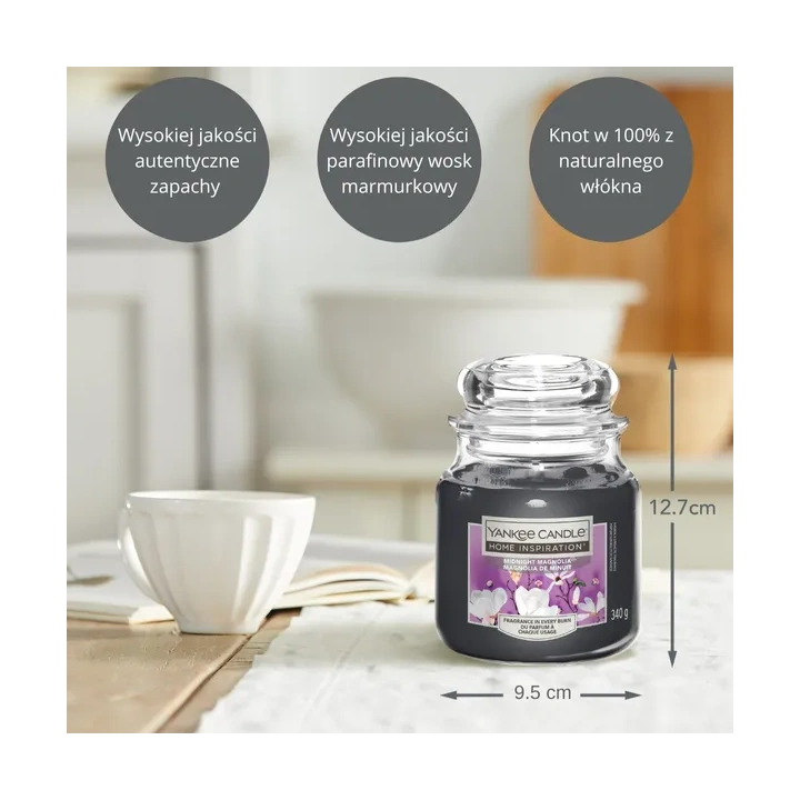 YANKEE CANDLE Home Inspiration Średnia świeca w słoiku MIDNIGHT MAGNOLIA 340g
