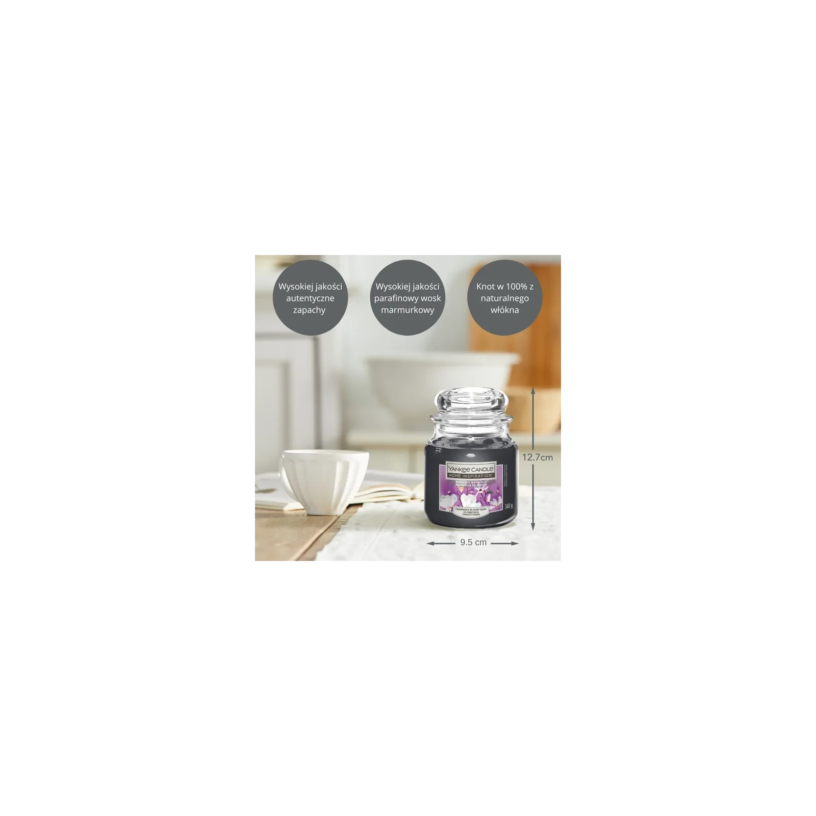 YANKEE CANDLE Home Inspiration Średnia świeca w słoiku MIDNIGHT MAGNOLIA 340g