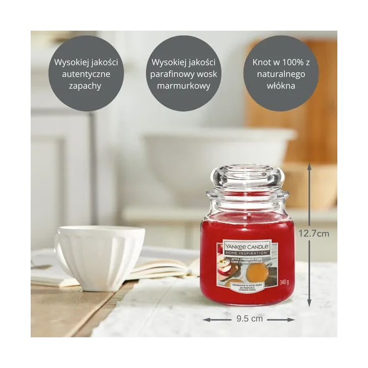 YANKEE CANDLE Home Inspiration Średnia świeca w słoiku APPLE CINNAMON CIDER 340g