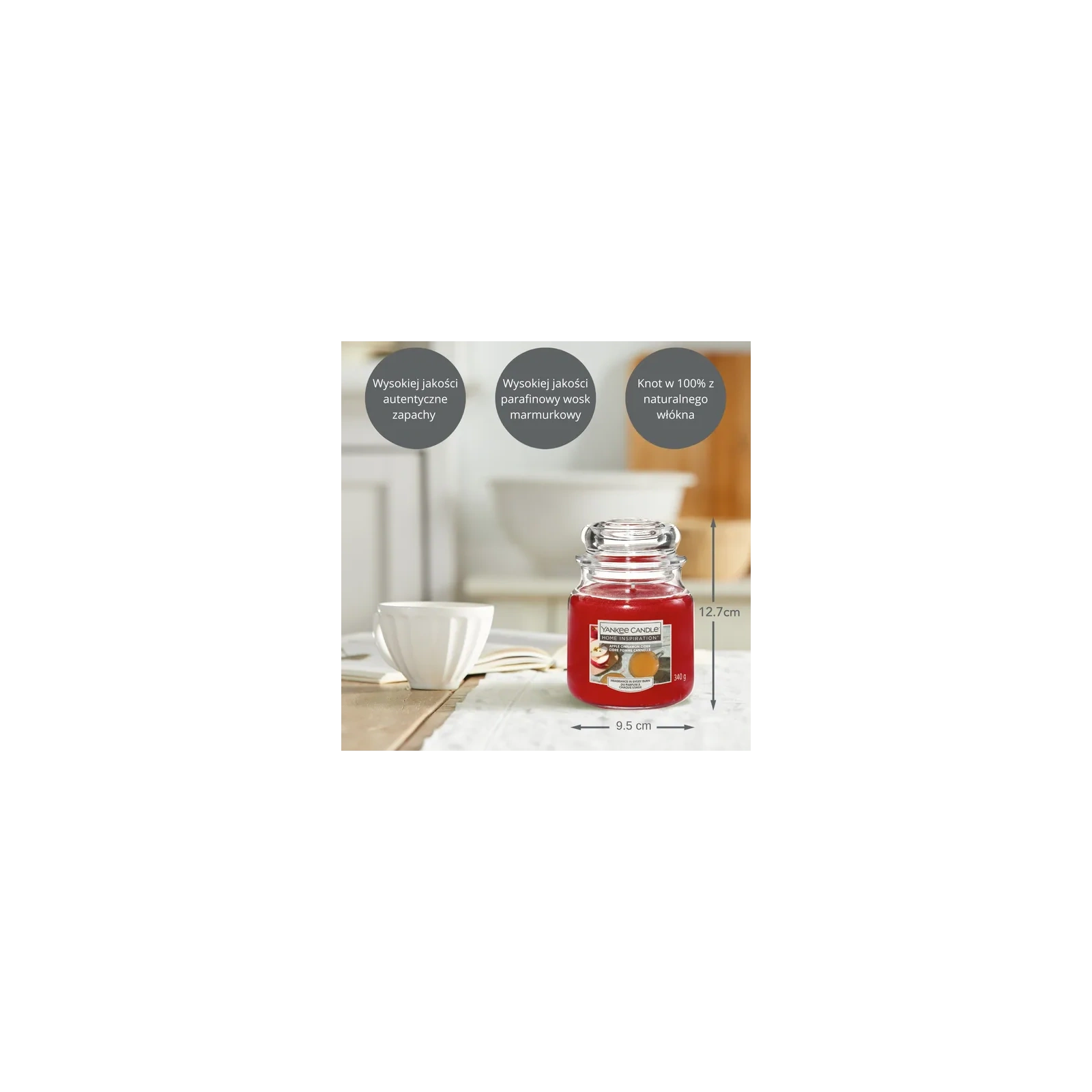YANKEE CANDLE Home Inspiration Średnia świeca w słoiku APPLE CINNAMON CIDER 340g