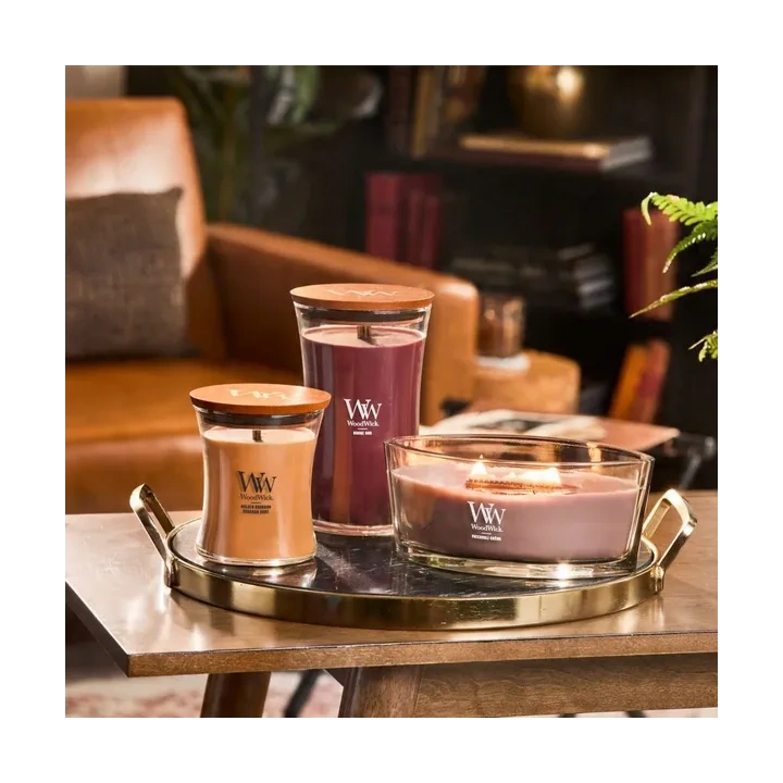 WOODWICK Core Hearthwick świeca w słoiku elipsa PATCHOULI CREME 453g