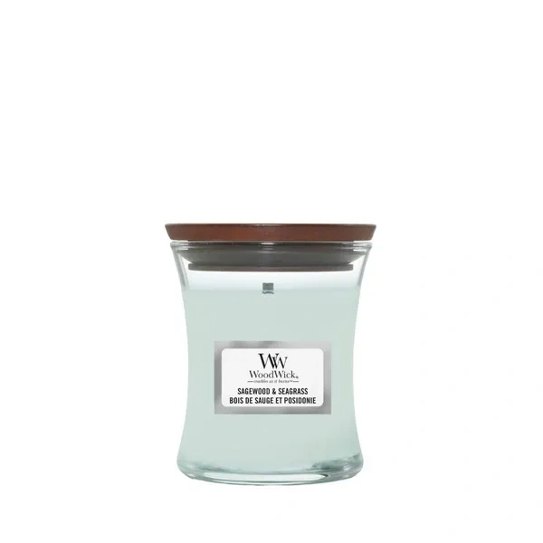 WOODWICK PlusWick mała świeca w słoiku SAGEWOOD & SEAGRASS 85g