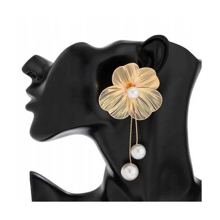 ECARLA kolczyki wiszące, duże Kwiaty z perłami K1696