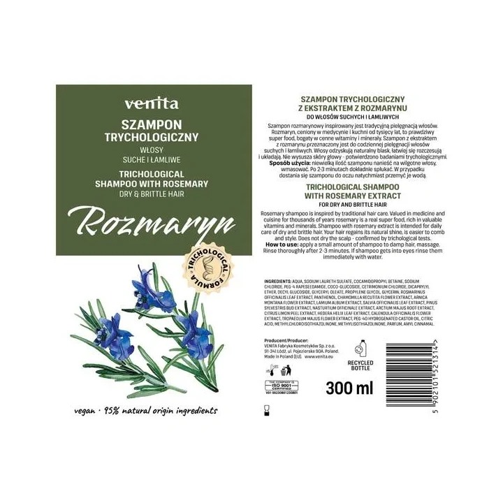 VENITA Trichological trychologiczny szampon do włosów Rozmaryn 300ml 