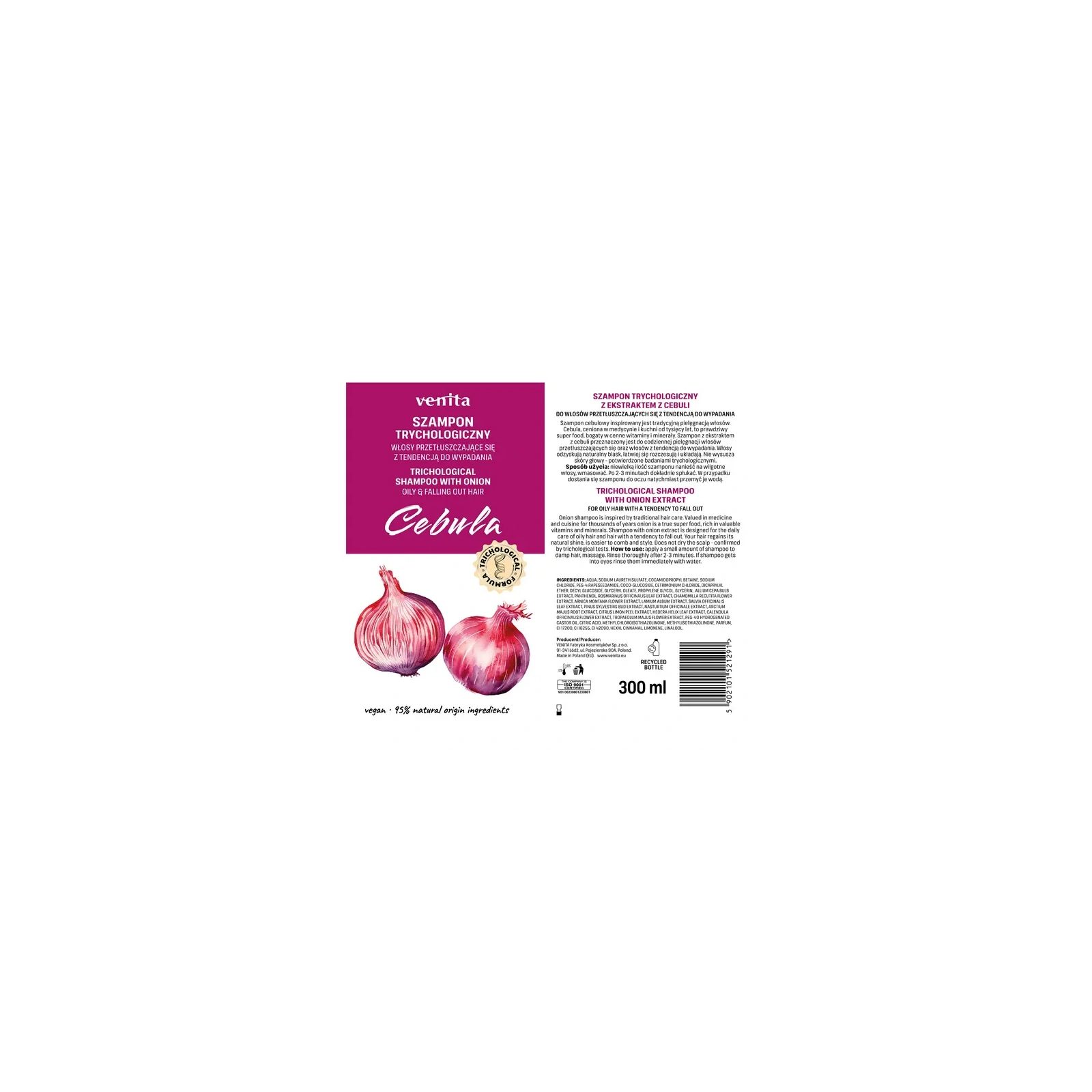 VENITA Trichological trychologiczny szampon do włosów Cebula 300ml 