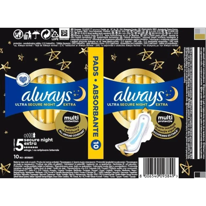 ALWAYS Ultra Secure Night podpaski ze skrzydełkami Light Duo 2x5szt 