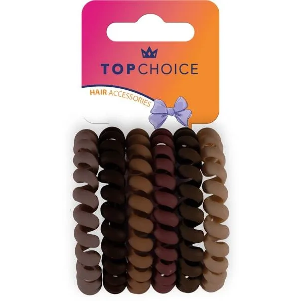 TOP CHOICE gumki do włosów wodoodporne 6szt Brązy Czarne 20018