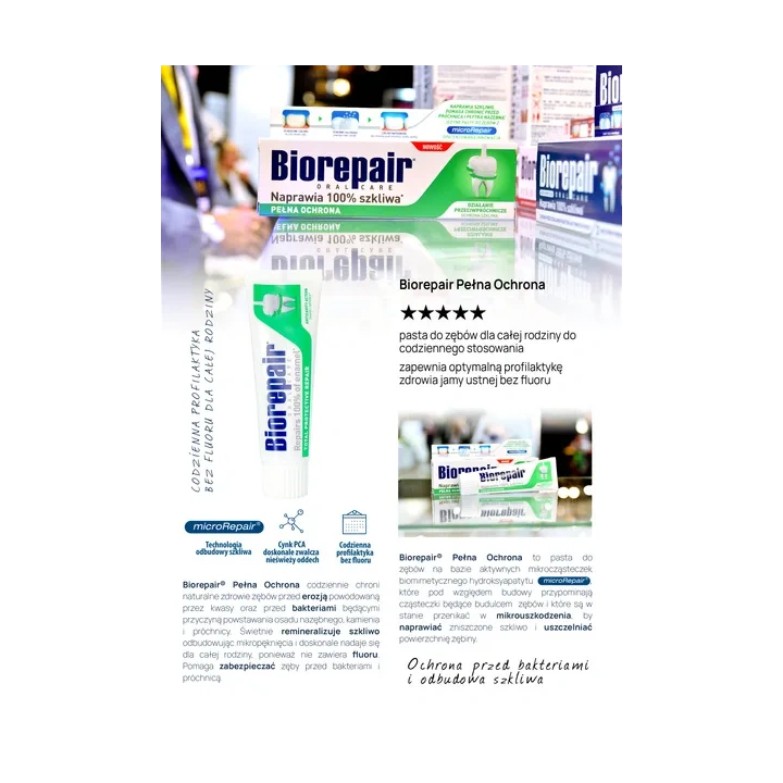 BIOREPAIR Pełna Ochrona pasta do zębów naprawa szkliwa, bez fluoru 75ml