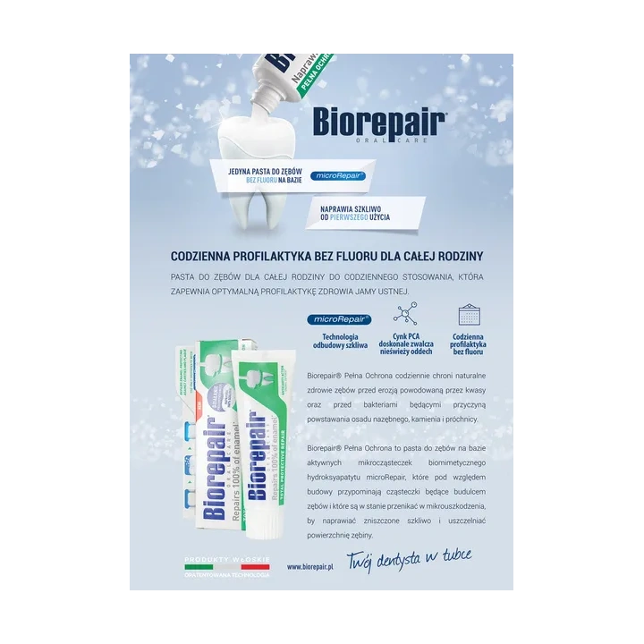 BIOREPAIR Pełna Ochrona pasta do zębów naprawa szkliwa, bez fluoru 75ml