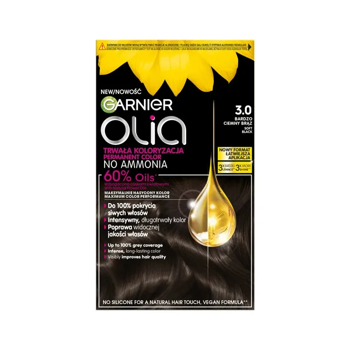 GARNIER Olia New farba do włosów 3.0 Bardzo Ciemny Brąz 