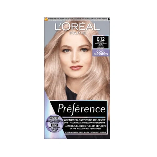 LOREAL Preference farba do włosów 8.12 Jasny Popielaty Beżowy Blond