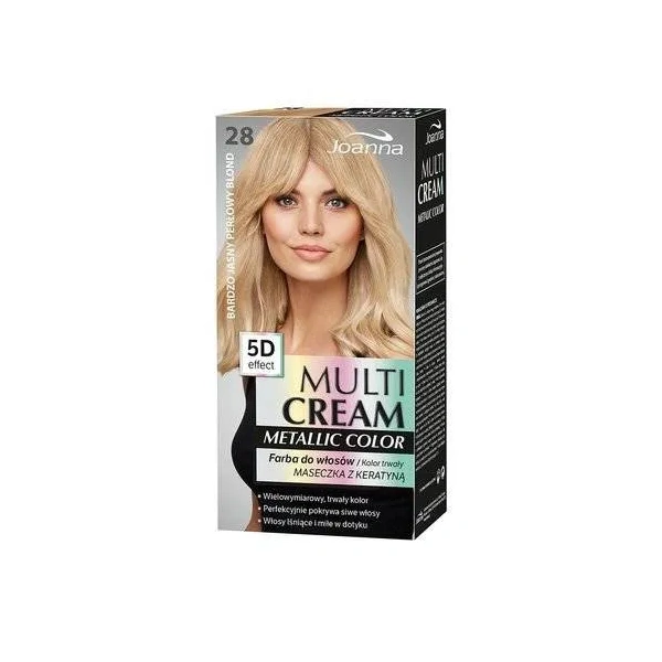 JOANNA Multi Cream Metalic Color farba do włosów Efekt 5D 28 Bardzo Jasny Perłowy Blond