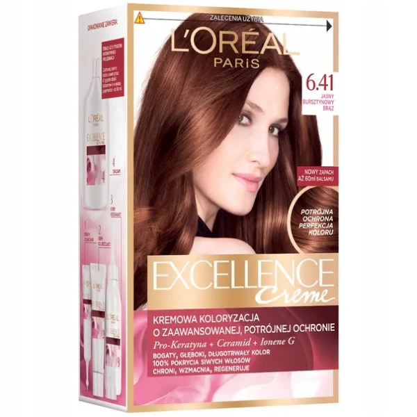 LOREAL Excellence Creme farba do włosów 6.41 Jasny Bursztynowy Brąz 