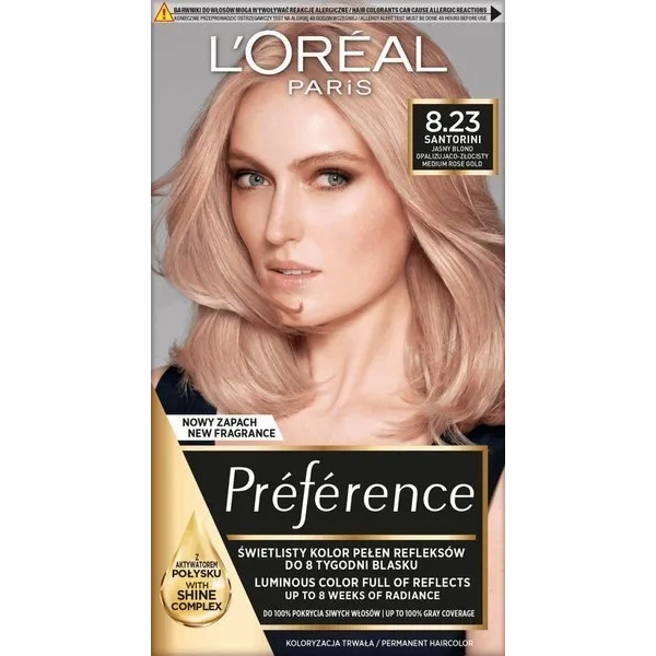 L'OREAL LOREAL Preference farba do włosów 8.23 Jasny Blond Opalizująco-Złocisty — Inhaltsstoffe i ocena
