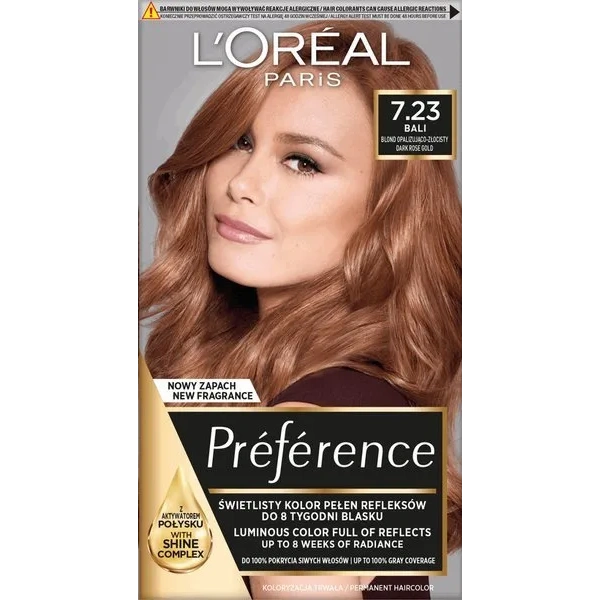 L'OREAL LOREAL Preference farba do włosów 7.23 Blond Opalizująco-Złocisty — Inhaltsstoffe i ocena