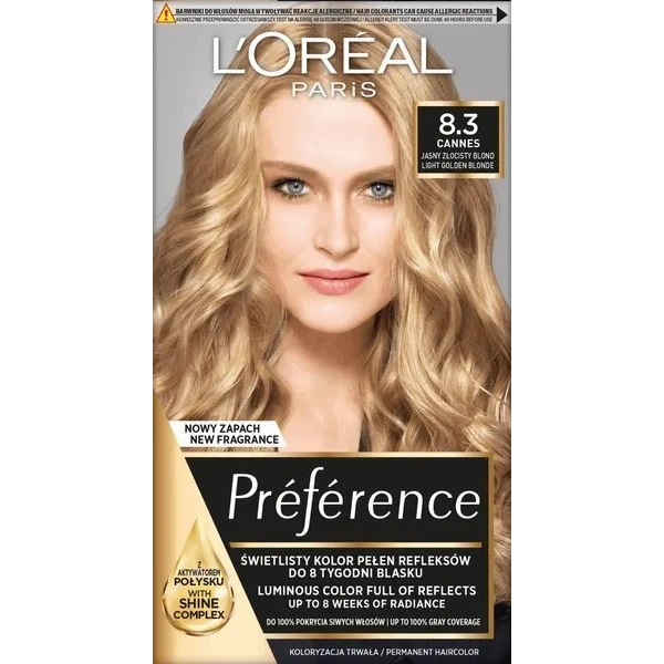 LOREAL Preference farba do włosów 8.3 Jasny Złocisty Blond