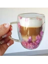 ECARLA szklanka termiczna z podwójnym dnem z hortensją w środku 300ml Róż SZK165
