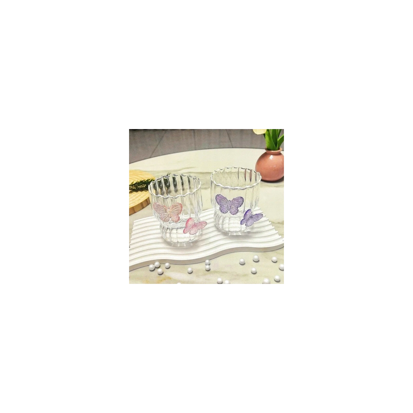 ECARLA szklanka z falowanymi ściankami MOTYL Fiolet 260ml SZK162