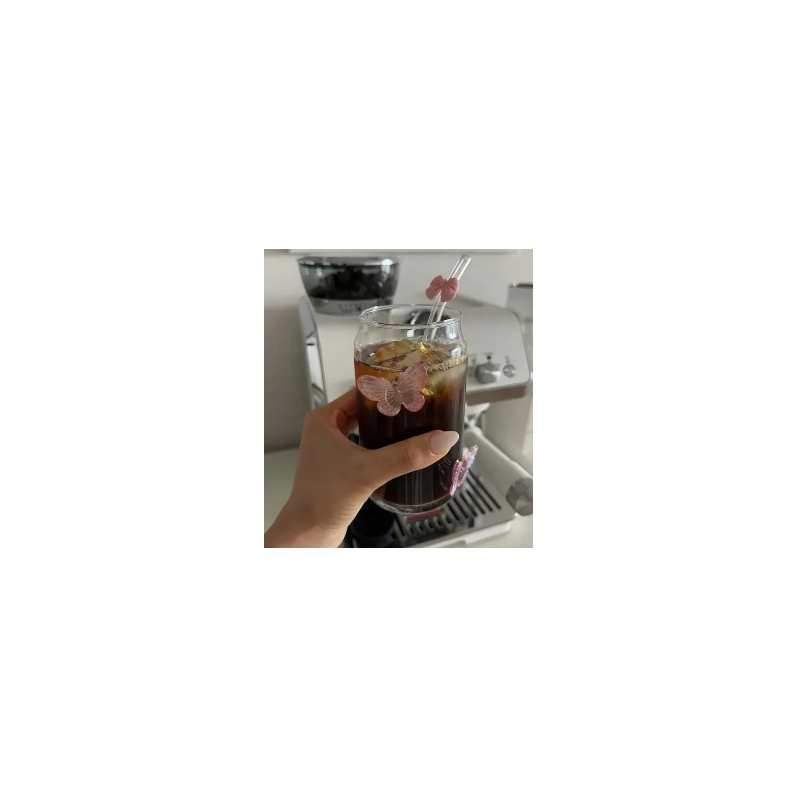 ECARLA szklanka wysoka ze słomką Motyl Róż 500ml SZK163