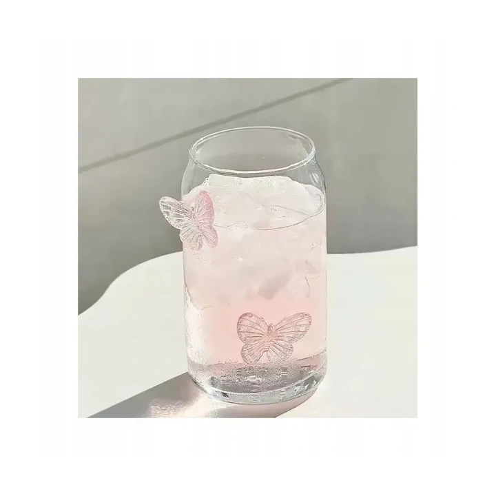 ECARLA szklanka wysoka ze słomką Motyl Róż 500ml SZK163