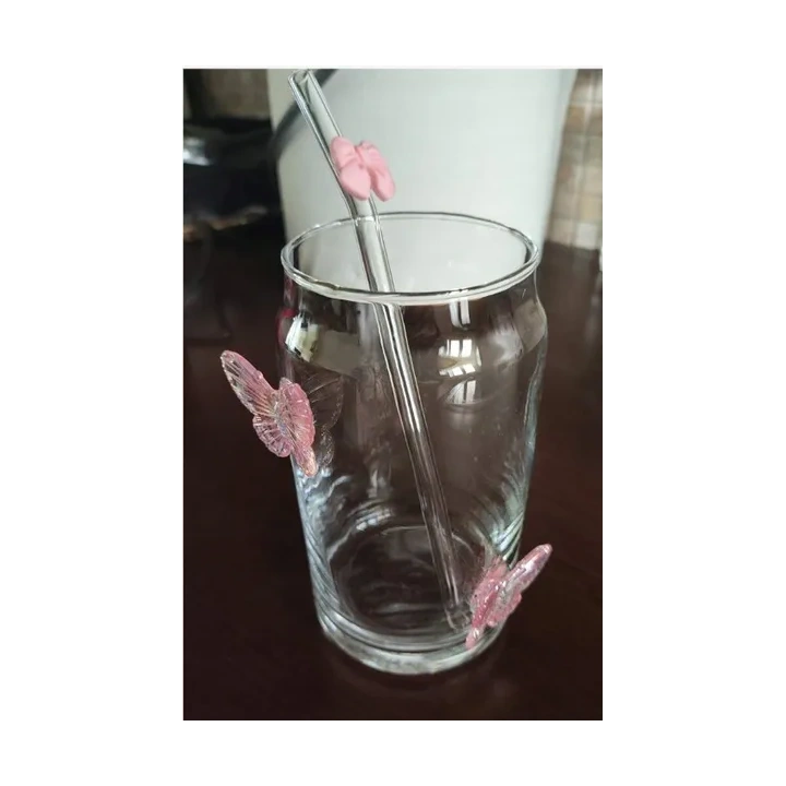 ECARLA szklanka wysoka ze słomką Motyl Róż 500ml SZK163